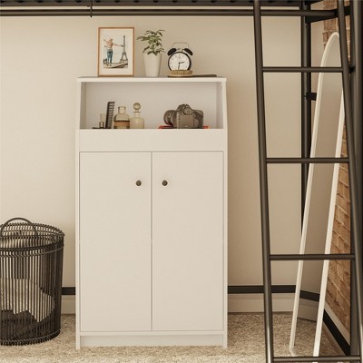 White High-Density Fiberboard 2 Door Storage Tower