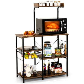 Hommoo Multipurpose Kitchen Storage Rack, Kitchen Baker's Rack with Power  Outlet, Storage Microwave Stand Coffee Bar Station, Rustic Brown 