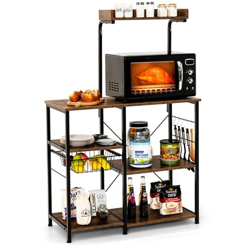 Costway Industrial Kitchen Baker's Rack Microwave Stand Utility Storage  Shelf W/ 6 Hooks Steel Black : Target
