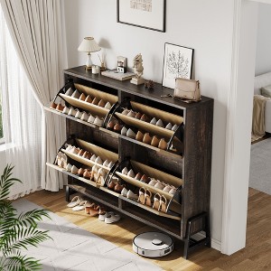 Shoe Cabinet Storage Narrow Shoe Organizers with 4 Flip Drawers, Metal Legs, Large Shoe Rack with 3-Tier Adjustable Shelves for Entryway Living Room - 1 of 4