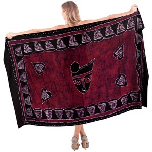 LA LEELA Women's Wrap Swimwear Cover up Sarong Wraps One Size Maroon P387 - 1 of 4