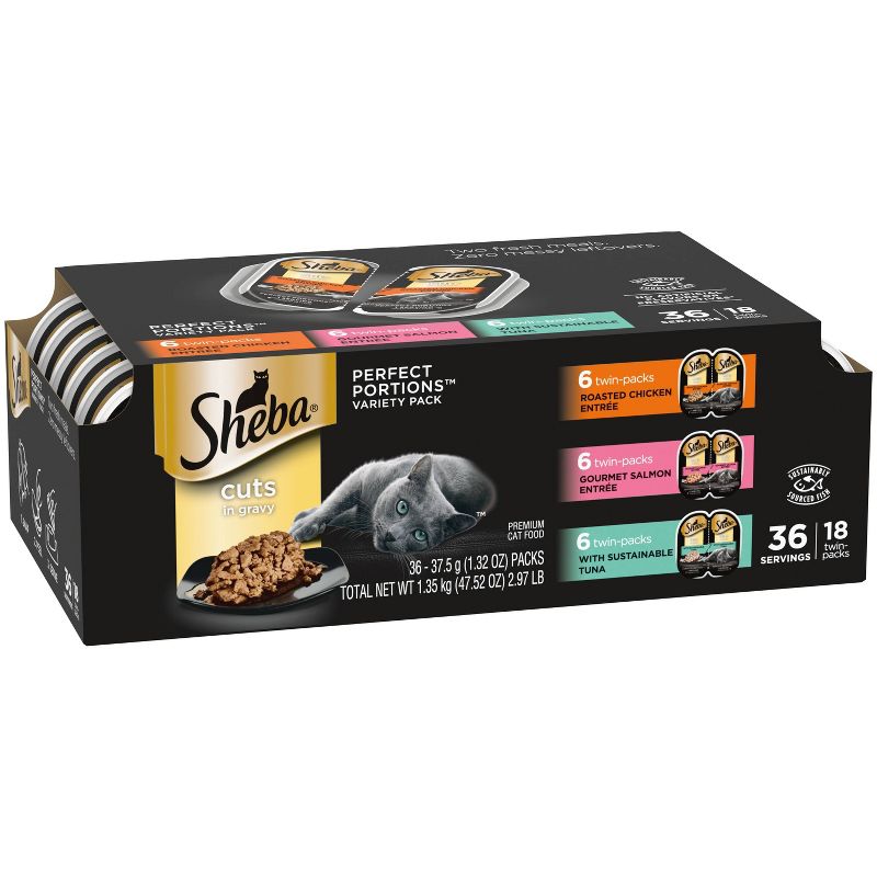 Sheba Perfect Portions Cuts In Gravy Chicken, Salmon &#38; Tuna Entr&#233;e Premium Adult Wet Cat Food - 2.6oz/18ct Variety Pack, 4 of 7