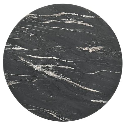 Round Black Faux Marble and Light Oak Coffee Table