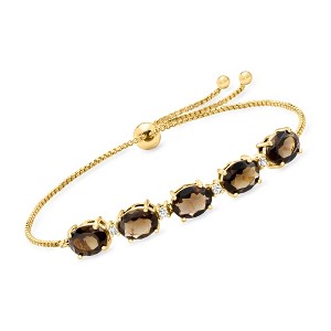 Ross-Simons 4.60 ct. t.w. Smoky Quartz and .10 ct. t.w. White Topaz Bolo Bracelet in 18kt Gold Over Sterling Size - 1 of 4