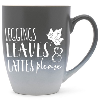 Elanze Designs Leggings Leaves & Lattes Please Two Toned Ombre Matte Gray and White 12 ounce Ceramic Stoneware Coffee Cup Mug