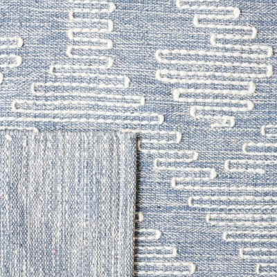 Blue and Ivory Flat Woven Wool Cotton 8' x 10' Rug