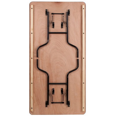6-Foot Black Metal and Brown Wood Folding Banquet Table