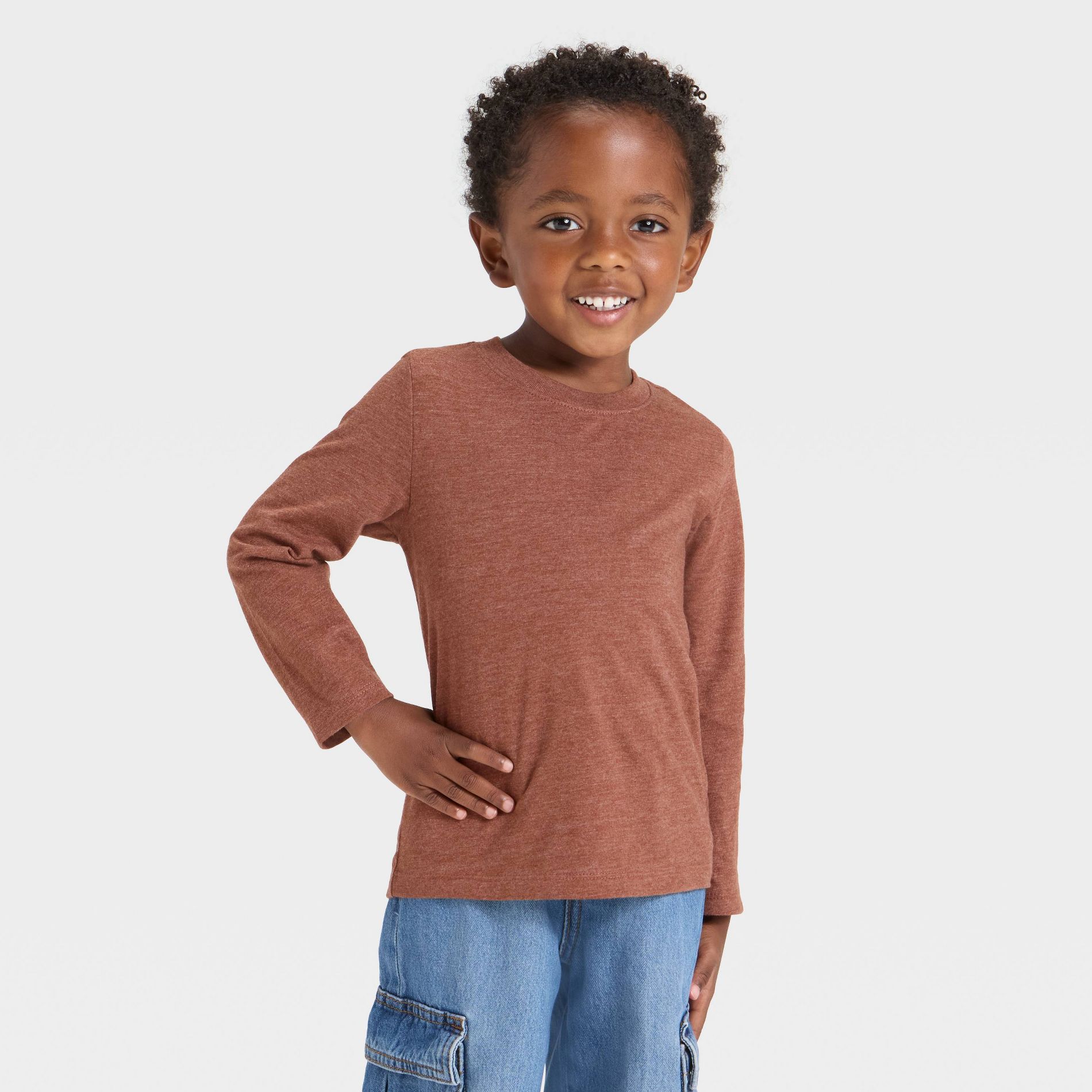 Toddler Boys' Long Sleeve Knit T-Shirt - Cat & Jack™ Brown 4T