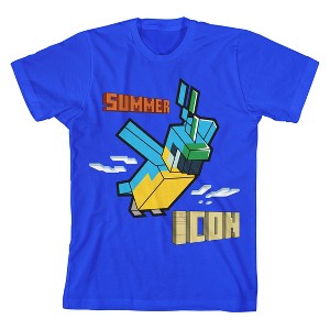 Minecraft Parrot with Summer Icon 3D Text Youth Boy's Royal Blue T-Shirt - 1 of 3