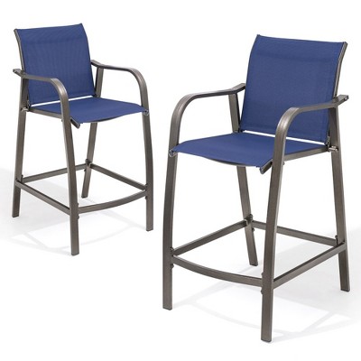 Crestlive Products Outdoor Aluminum Bar Stools Set of 2 Counter Height Bar Stool All-Weather Patio Furniture with Armrests