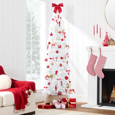 6ft White Artificial Pencil Christmas Tree with Metal Base