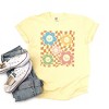 Simply Sage Market Women's Checkered Flowers and Smiley Short Sleeve Garment Dyed Tee - 3 of 4