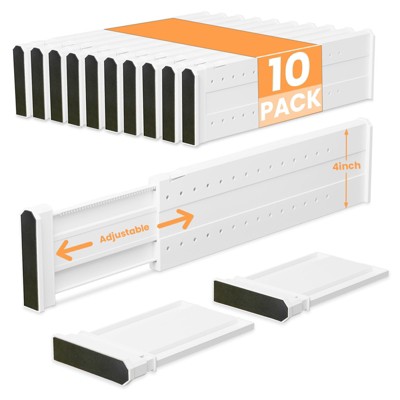 YIGII 10 Pack Drawer Dividers for Clothes Adjustable Drawer Dividers 4" High Expandable from 15"-21" Drawer Dividers for Bedroom,Office Storage,White