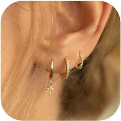 Gold Earrings for Women, 14k Gold Plated Dangle Huggie Earrings for Women Trendy Dainty Gold Hoop Earring Stacks Pearl Chain Drop Cartilage