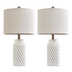 Itopfox White Modern Ceramic Bedside Lamp Set of 2 for Bedroom Decor Farmhouse Table Lamp for Living Room Office Dorm - 1 of 4