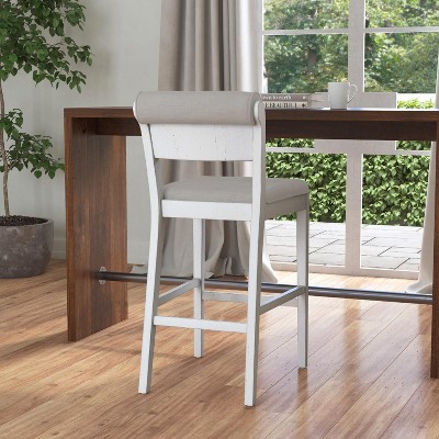 Clarion White Wood Upholstered Bar Height Stool