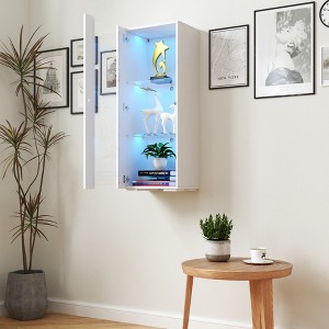 Racxily Storage Cabinets with Aluminum Strip Lamp & Glass Shelves ¨C Wall/Floor-Mounted for Living Room/Bedroom (15mm Particle Board) - 1 of 4