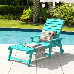 Outdoor Chaise Lounge, 79'' Oversized HDPS Chaise Lounger, 5 Positions Adjustable Lounge Chairs, Pool Lounge Chair with Wheels for Poolside, Backyard - 1 of 4