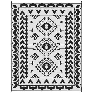 Aghana Digitals Reversible Blue & White Rhombus Outdoor Rug, 9'x18' Waterproof Polypropylene with - 1 of 4