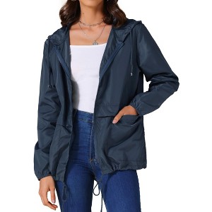 INSPIRE CHIC Women's Adjustable Drawstring Waterproof Windbreaker Lightweight Hooded Raincoats with Pockets - 1 of 4
