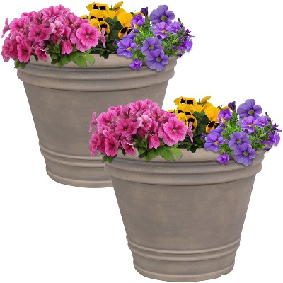 Sunnydaze Franklin Polyresin Outdoor/Indoor Unbreakable UV-Resistant Flower Pot Planter - 20" Diameter - 2-Pack - Beige