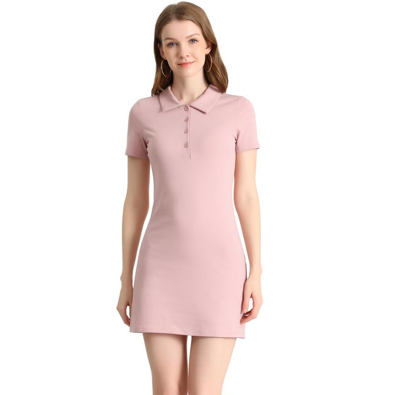 Allegra K Women's Short Sleeve Polo Collar Golf Tennis Stretch Mini Cotton T-Shirt Dress, 1 of 7