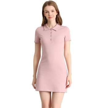 Allegra K Women's Short Sleeve Polo Collar Golf Tennis Stretch Mini Cotton T-Shirt Dress