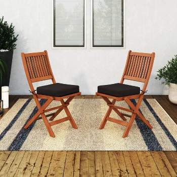 Miramar 2pk Hardwood Outdoor Folding Chairs - Cinnamon Brown/Black - CorLiving