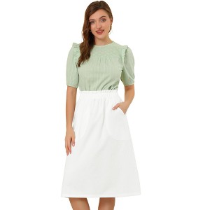 INSPIRE CHIC Women's Casual Elastic Waist Peasant A-Line Midi Skirts with Pockets - 1 of 4