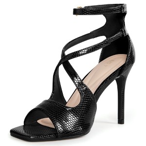 BLISSFUL STEP Women's Square Toe Ankle Strap Stiletto Heel Heeled Sandals - 1 of 3