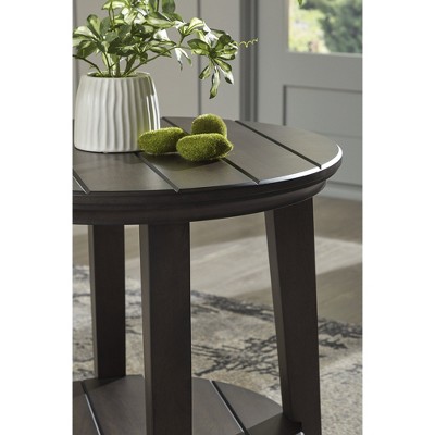 Celamar Dark Brown Round Wood End Table with Lower Shelf
