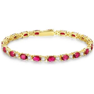 14K Gold Plated Birthstone Tennis Bracelet, 4mm Sterling Silver 7 Inch Gold Tone Jewelry, Birthday Gift for Women - 1 of 4