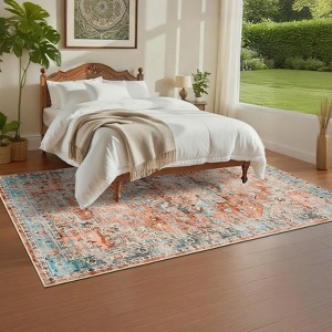 Vintage Distressed Medallion Area Rug - Washable Non-Slip Low Pile Stain Resistant Soft Throw Carpet,Rugs for Living Room, Bedroom, Dining Room - 1 of 4