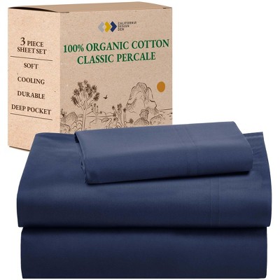 California Design Den  Bed Sheets Set - 100% Organic Cotton Percale, Deep Pocket