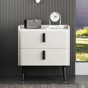 SEVOBAL Nightstands Modern Night Stand with Marble Pattern Tabletop and 2 Drawers for Bedroom and Living Room, White, 19.88"*15.94"*20.16" - 1 of 4