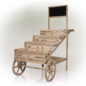 Novelty Wooden Cart Plant Stand with Chalkboard - Alpine Corporation - 1 of 4