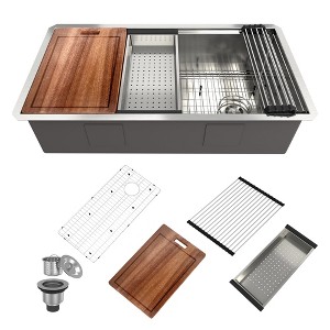 CASAINC 32" Undermount Single Bowl Stainless Steel Workstation Kitchen Sink with Included Sliding-Accessories - 1 of 4