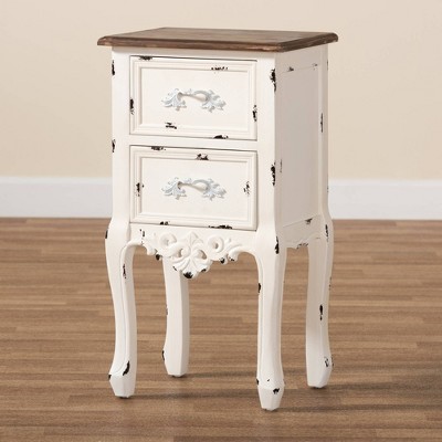 Walnut Brown & Antique White 2-Drawer Mid-Century Nightstand