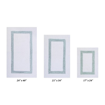 Hotel 3 PC Bath Rug 100% Premium Cotton Tufted Weave Two Tone Reversible Bathroom Rug, Super Soft Absorbent, Machine Washable Bath Mat