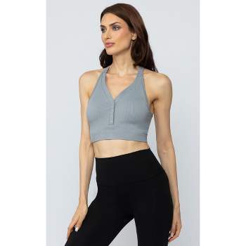Yogalicious Sorority Girl Seamless Ribbed Button Henley Cropped Tank Top -  Lily Pad - X Large : Target