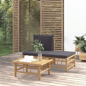 vidaXL 3 Piece Patio Lounge Set with Dark Gray Cushions Bamboo - 1 of 4