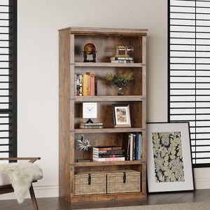coucheta 3/5 Tier Farmhouse Bookcase, Tall Wooden Open Shelf Bookshelf with Sturdy Storage Open Display shelves, for Living Room, Bedroom, Office - 1 of 4