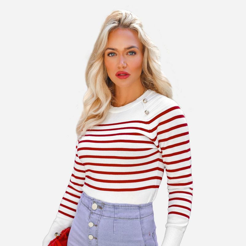 Women's Striped Knit Round Neck Fitted Sweater - Cupshe, 1 of 6