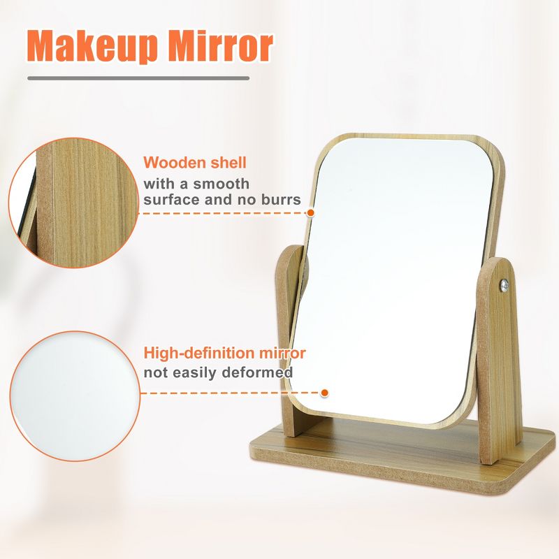 Unique Bargains Natural Wooden Rotating Makeup Mirror Beige 1 Pc, 5 of 7