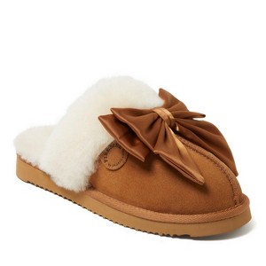 Fireside by Dearfoams Women's Sydney Genuine Shearling Scuff with Bow - 1 of 4