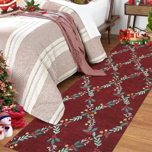 Living Room Modern Christmas Grid Washable Area Rug Easy to Clean Soft Thin Floorcover - 1 of 4