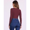 INSPIRE CHIC Women's Bodysuit Ribbed Knit Cutout Front Long Sleeve Crew Neck Bodycon Leotard Tops - 3 of 4