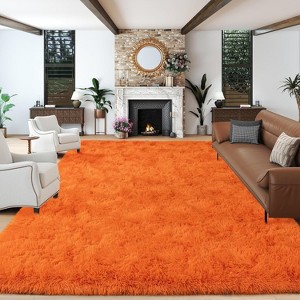 Grass Green Fluffy Shag Area Rug with Non-Slip Base & 4 Reusable Stickers, Soft Plush Mat - 1 of 4