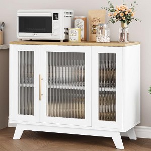 Buffet Cabinet, 36" Sideboard Buffet Storage Cabinet with Adjustable Shelves and Fluted Glass Door, Modern Coffee Bar, - 1 of 4