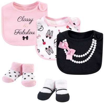 Little Treasure Baby Girl Cotton Bib and Sock Set 5pk, Pearls, One Size